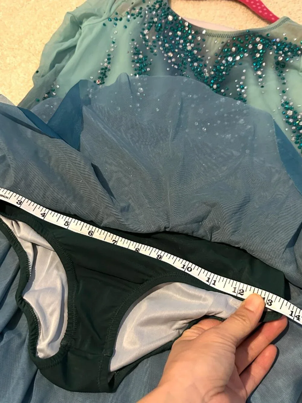New Green Crystal Figure Skating Dress Approx. Girls 8–10